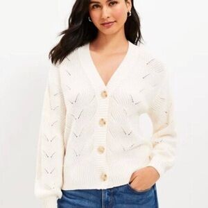 LOFT WOMENS WHITE CARDIGAN SWEATER BUTTON DOWN XL